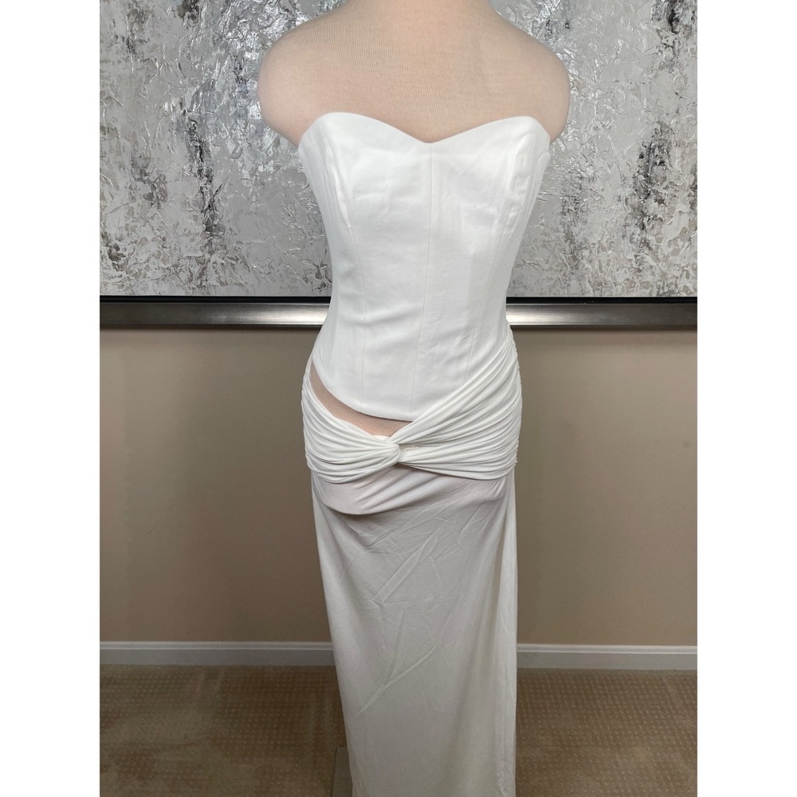 Alex Perry Strapless Draped Ruched Corset Cutout Crepe Jersey Maxi Dress Sz 2 — image 4 of 8